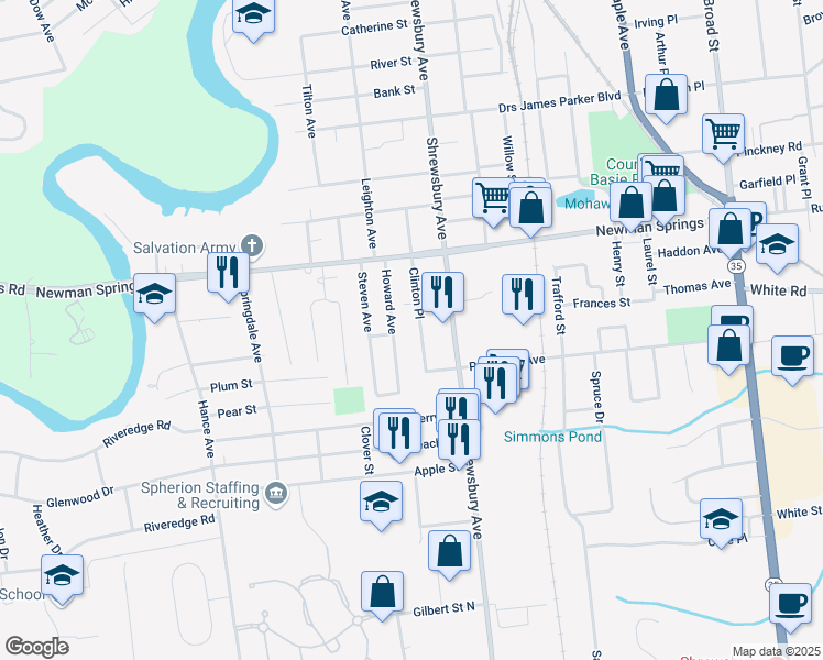 map of restaurants, bars, coffee shops, grocery stores, and more near 92 Clinton Place in Tinton Falls