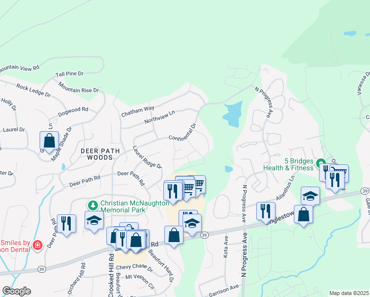 map of restaurants, bars, coffee shops, grocery stores, and more near 2305 Mandarin Court in Harrisburg