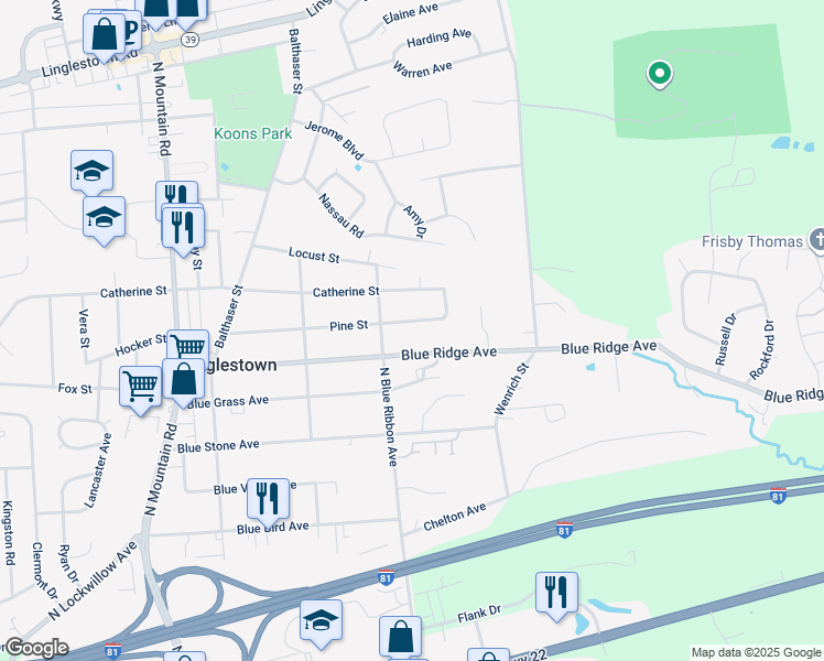 map of restaurants, bars, coffee shops, grocery stores, and more near 6307 Pine St in Harrisburg