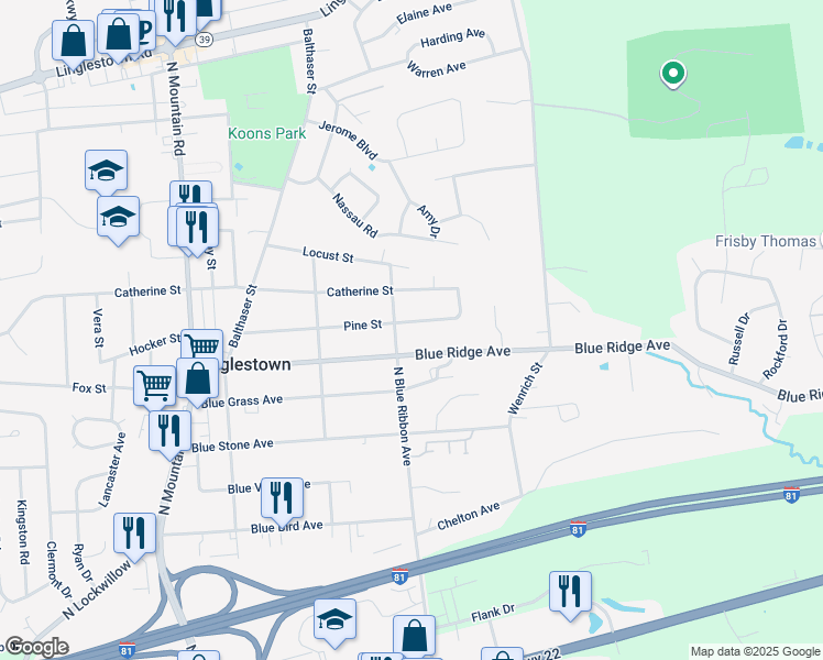 map of restaurants, bars, coffee shops, grocery stores, and more near 6307 Pine Street in Harrisburg