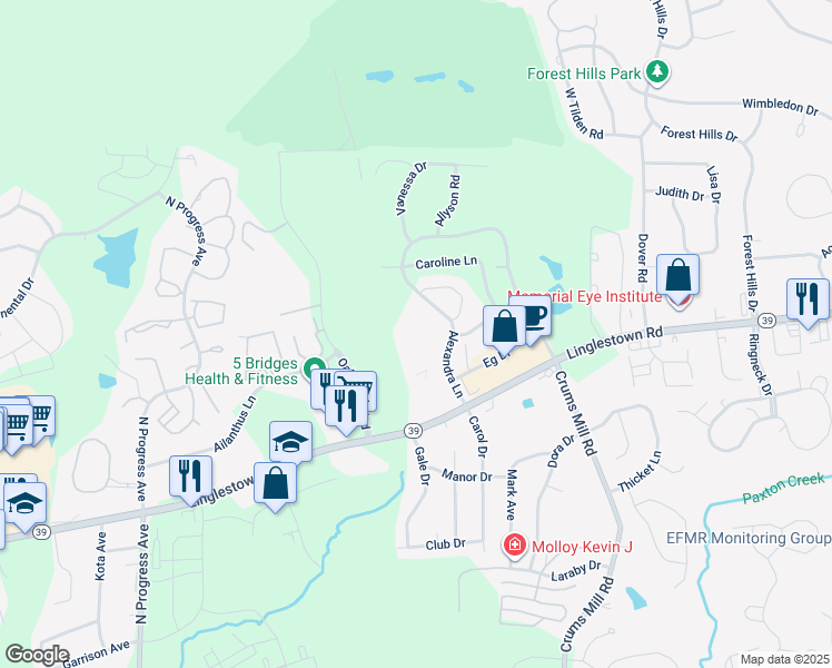map of restaurants, bars, coffee shops, grocery stores, and more near 1058 Tibor Lane in Harrisburg