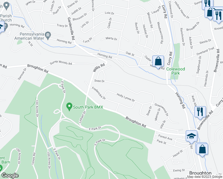 map of restaurants, bars, coffee shops, grocery stores, and more near 921 Holly Lynne Drive in Pittsburgh