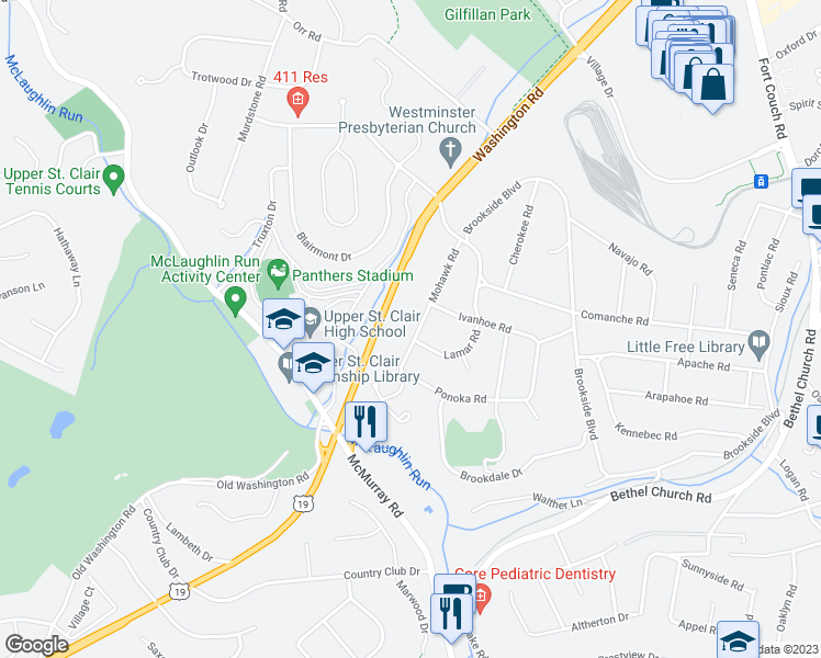 map of restaurants, bars, coffee shops, grocery stores, and more near 2009 Mohawk Road in Pittsburgh