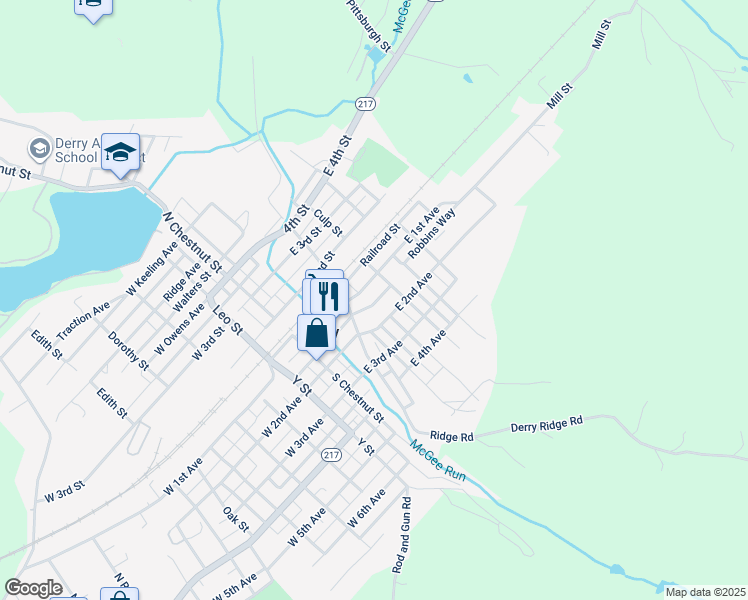 map of restaurants, bars, coffee shops, grocery stores, and more near 407 Short Street in Derry