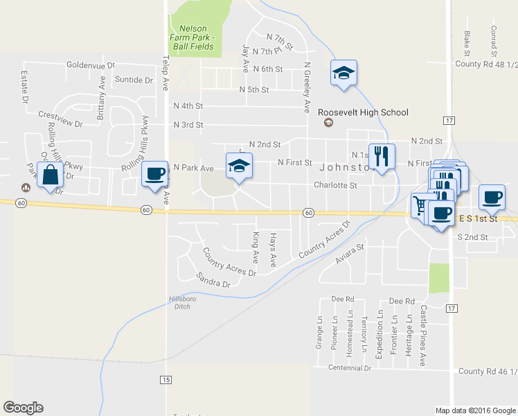 map of restaurants, bars, coffee shops, grocery stores, and more near 1005 West South 1st Street in Johnstown