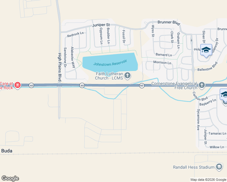 map of restaurants, bars, coffee shops, grocery stores, and more near 4934 Colorado 60 in Johnstown