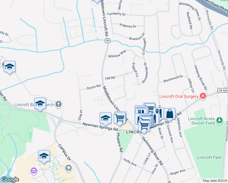 map of restaurants, bars, coffee shops, grocery stores, and more near 23 Howard Court in Lincroft