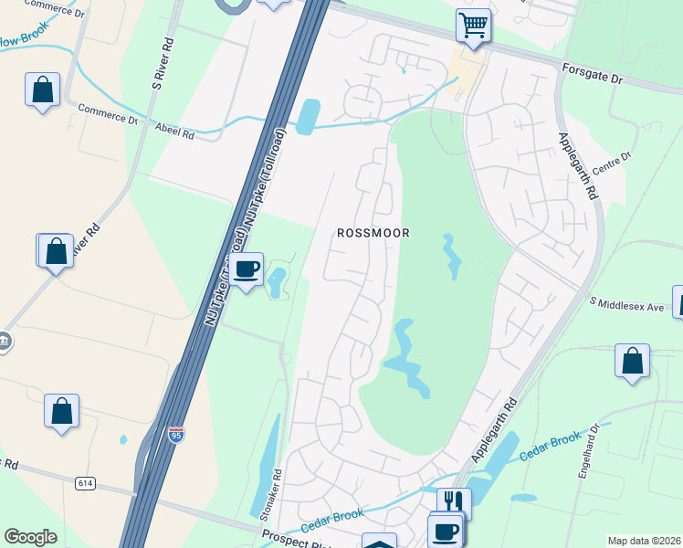 map of restaurants, bars, coffee shops, grocery stores, and more near 634A Yale Way in Monroe Township