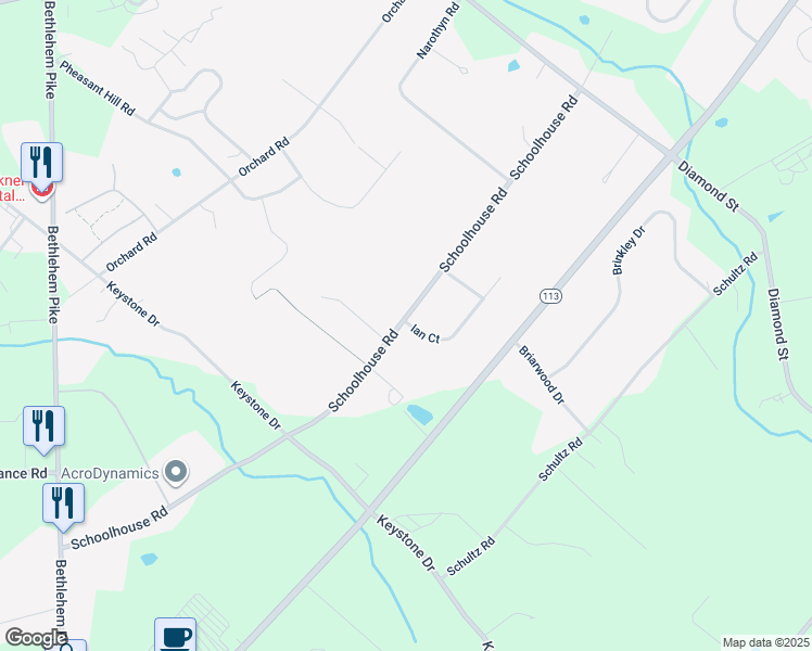 map of restaurants, bars, coffee shops, grocery stores, and more near 416 Schoolhouse Road in Sellersville