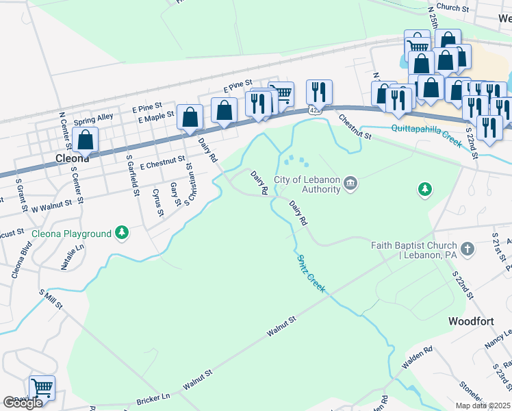 map of restaurants, bars, coffee shops, grocery stores, and more near 260 Dairy Road in Lebanon