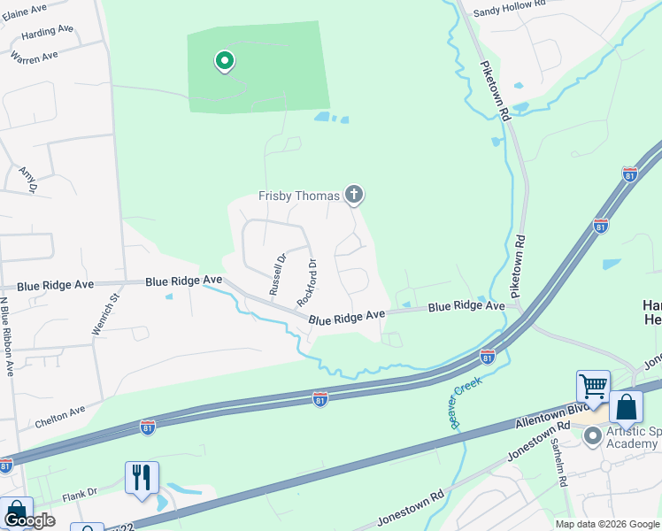 map of restaurants, bars, coffee shops, grocery stores, and more near 712 Rowe Ln in Harrisburg