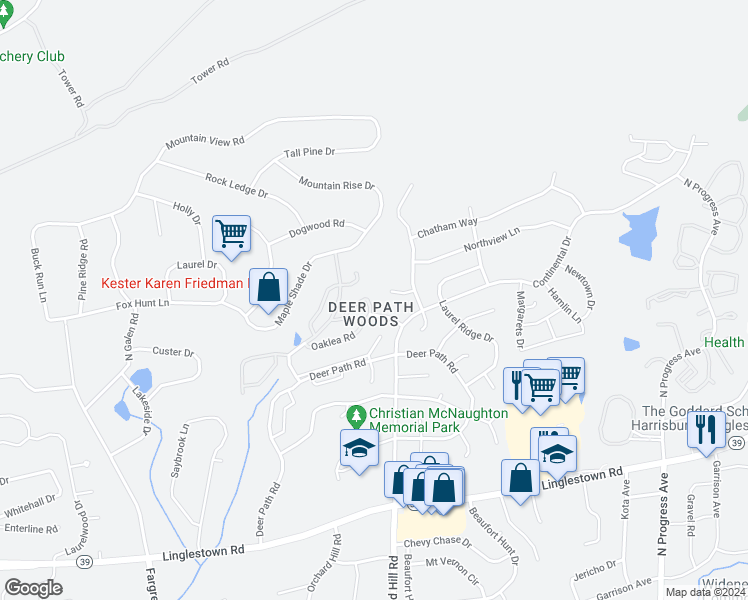 map of restaurants, bars, coffee shops, grocery stores, and more near 169 Oaklea Road in Harrisburg