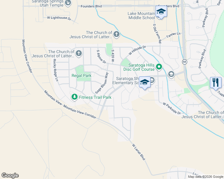map of restaurants, bars, coffee shops, grocery stores, and more near 377 West Misty Sage Way in Saratoga Springs
