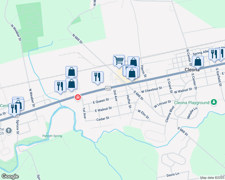 map of restaurants, bars, coffee shops, grocery stores, and more near 1504 East Main Street in Annville