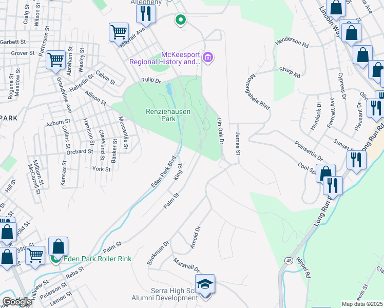 map of restaurants, bars, coffee shops, grocery stores, and more near 763 King Street in McKeesport