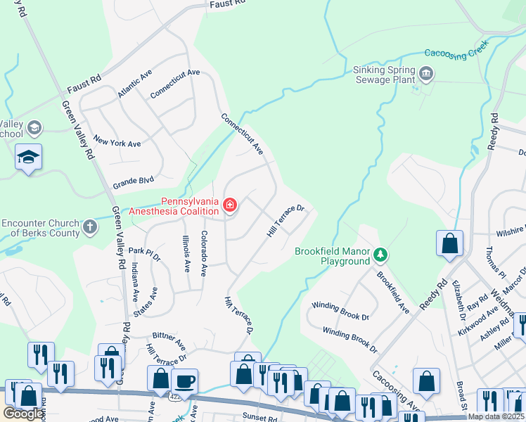 map of restaurants, bars, coffee shops, grocery stores, and more near 35 Connecticut Avenue in Reading