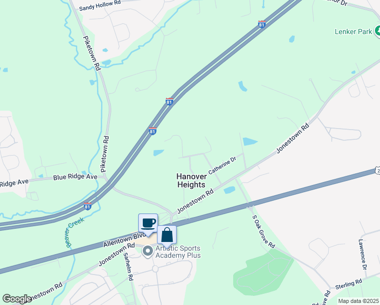 map of restaurants, bars, coffee shops, grocery stores, and more near 7188 Charles Drive in Harrisburg