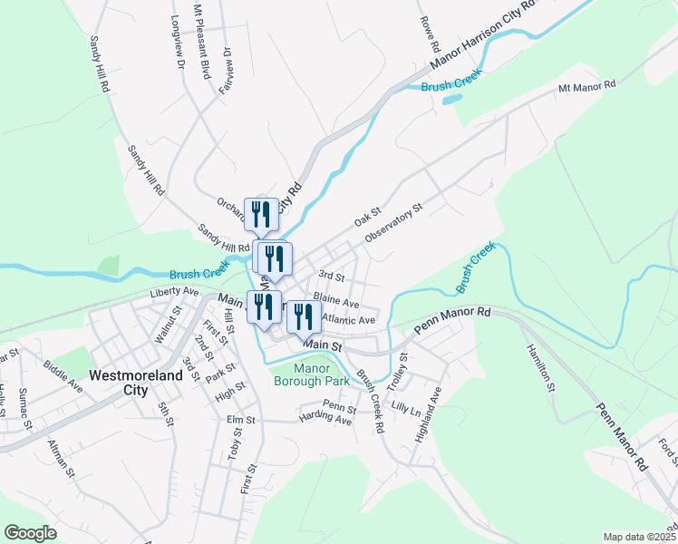 map of restaurants, bars, coffee shops, grocery stores, and more near 29 3rd Street in Manor
