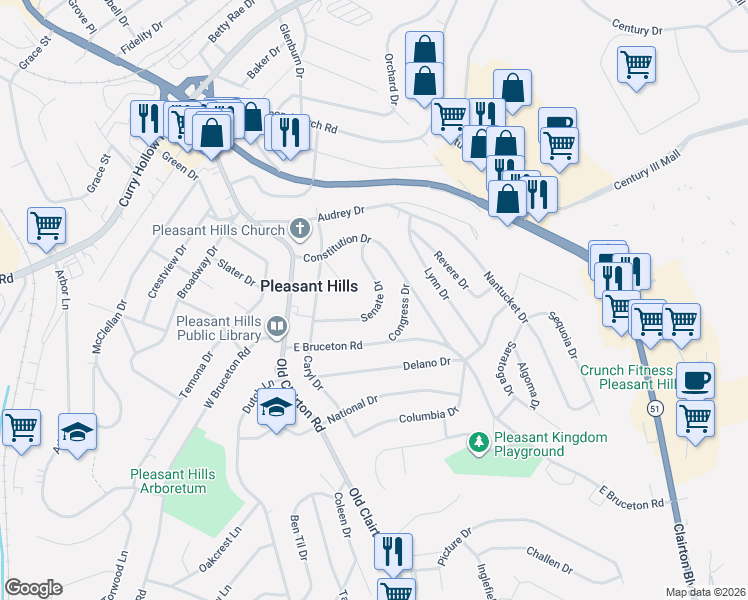 map of restaurants, bars, coffee shops, grocery stores, and more near 158 Senate Drive in Pittsburgh