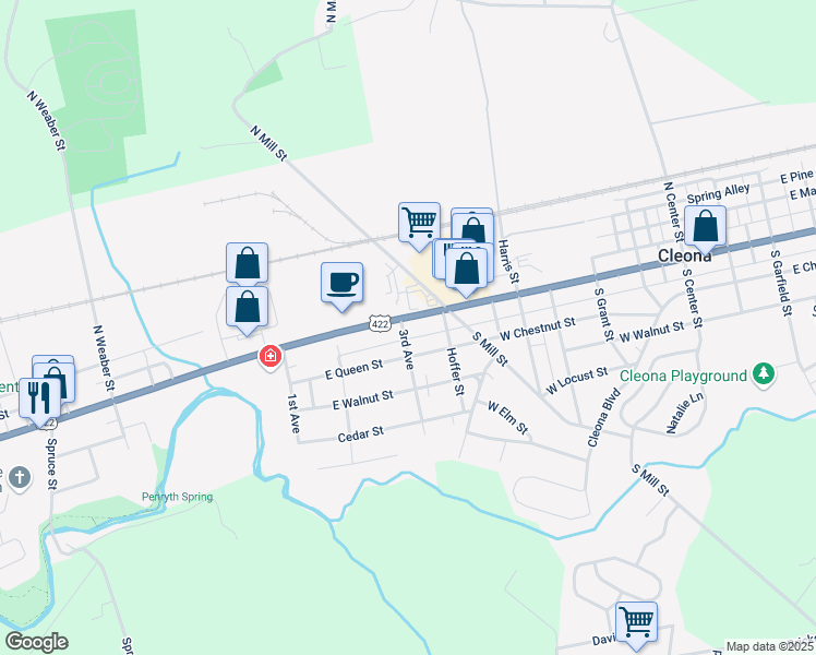 map of restaurants, bars, coffee shops, grocery stores, and more near 1504 East Main Street in Annville