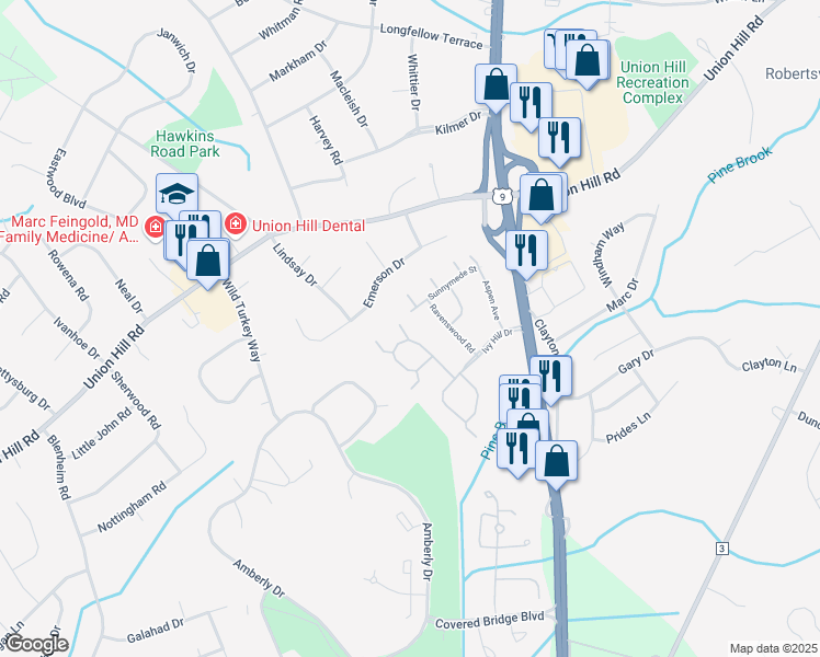 map of restaurants, bars, coffee shops, grocery stores, and more near 285 Sunshine Court in Englishtown
