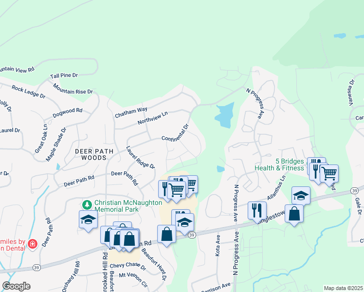 map of restaurants, bars, coffee shops, grocery stores, and more near 4620 Hamlin Lane in Harrisburg