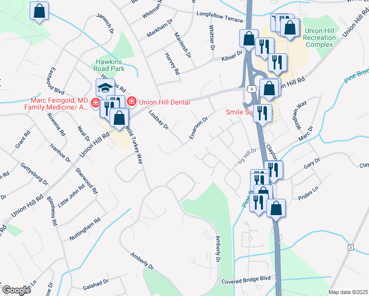 map of restaurants, bars, coffee shops, grocery stores, and more near 325 Sunshine Court in Englishtown