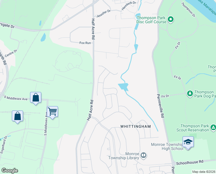 map of restaurants, bars, coffee shops, grocery stores, and more near 1 Trent Road in Monroe Township