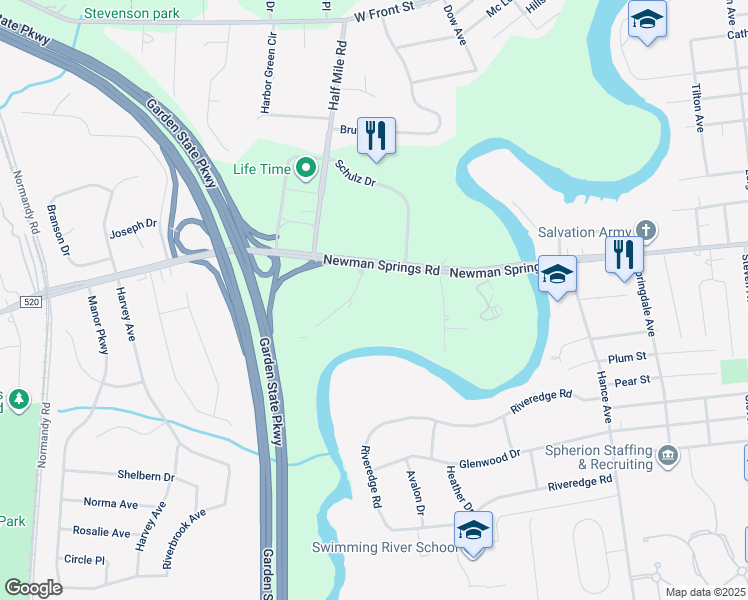map of restaurants, bars, coffee shops, grocery stores, and more near Phoenix Drive in Red Bank