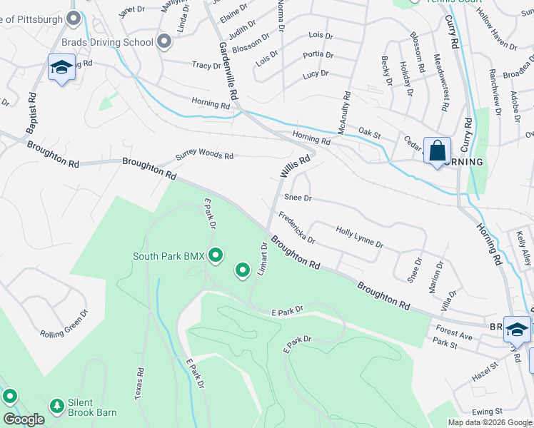 map of restaurants, bars, coffee shops, grocery stores, and more near 848 Fredericka Drive in Bethel Park
