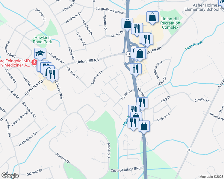 map of restaurants, bars, coffee shops, grocery stores, and more near 226 Ravenswood Road in Englishtown