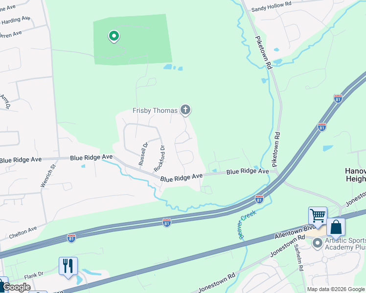map of restaurants, bars, coffee shops, grocery stores, and more near 712 Rowe Lane in Harrisburg