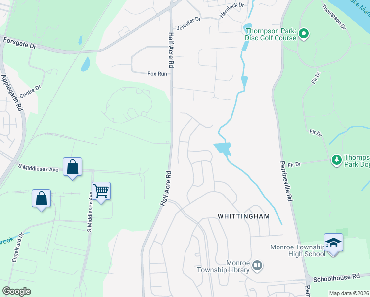 map of restaurants, bars, coffee shops, grocery stores, and more near 48 Westminster Drive in Monroe Township