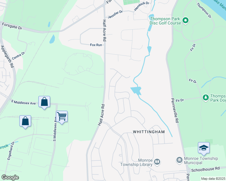 map of restaurants, bars, coffee shops, grocery stores, and more near 48 Westminster Drive in Monroe Township