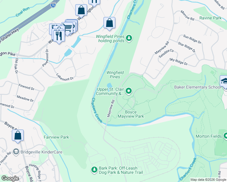 map of restaurants, bars, coffee shops, grocery stores, and more near 1560 Mayview Road in Pittsburgh