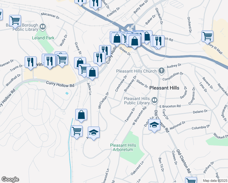 map of restaurants, bars, coffee shops, grocery stores, and more near 238 Crestview Drive in Pittsburgh
