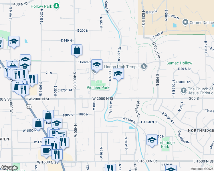map of restaurants, bars, coffee shops, grocery stores, and more near 144 South 630 East in Lindon