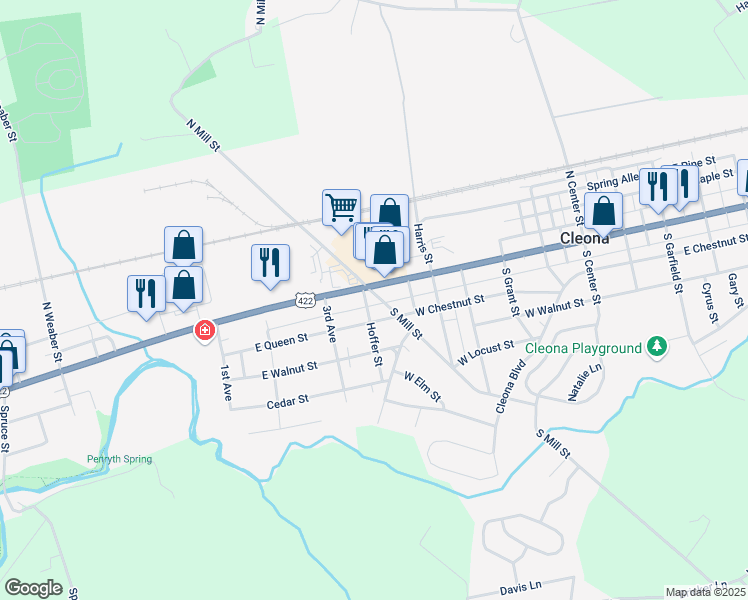 map of restaurants, bars, coffee shops, grocery stores, and more near 25 Hoffer Street in Cleona