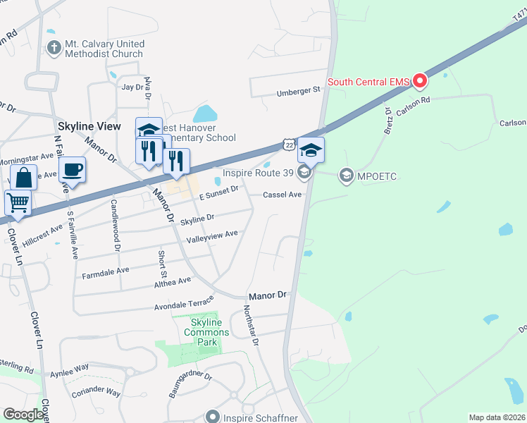 map of restaurants, bars, coffee shops, grocery stores, and more near 211 Tiverton Lane in Harrisburg