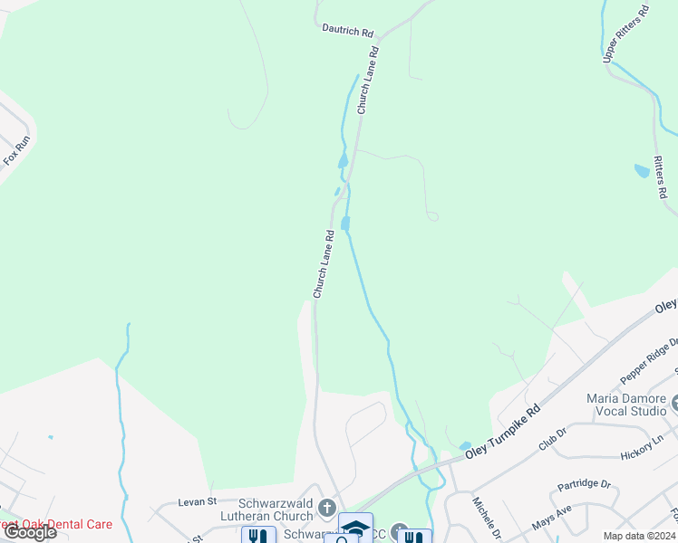 map of restaurants, bars, coffee shops, grocery stores, and more near 495 Church Lane Road in Reading