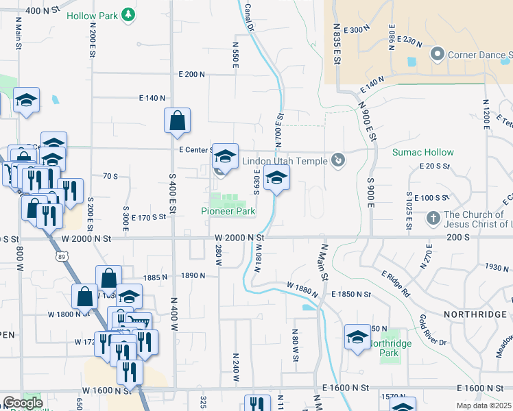 map of restaurants, bars, coffee shops, grocery stores, and more near 152 South 630 East in Lindon