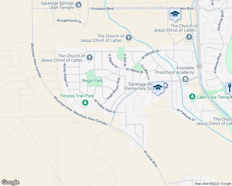 map of restaurants, bars, coffee shops, grocery stores, and more near 418 Sage Bloom Way in Saratoga Springs
