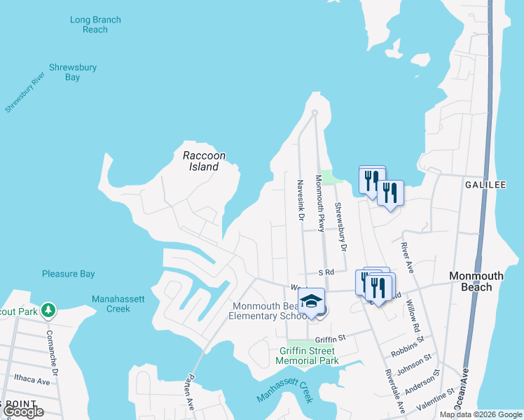 map of restaurants, bars, coffee shops, grocery stores, and more near 22 Bayonne Avenue in Monmouth Beach
