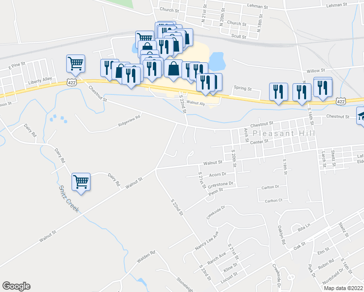 map of restaurants, bars, coffee shops, grocery stores, and more near 151 Millview Court in Lebanon