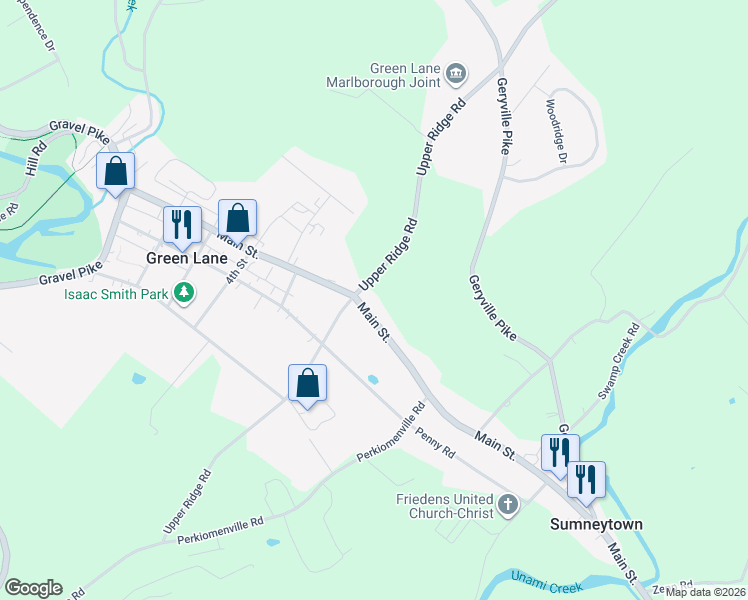 map of restaurants, bars, coffee shops, grocery stores, and more near 3000 Main Street in Green Lane