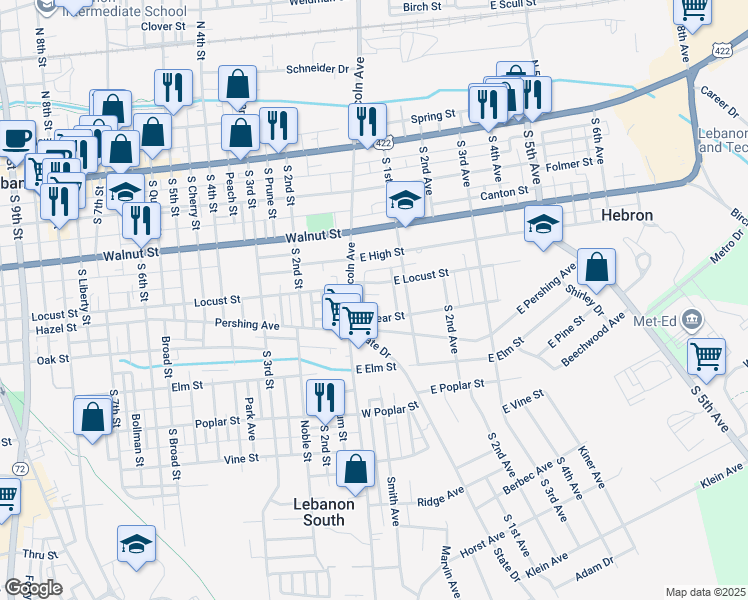 map of restaurants, bars, coffee shops, grocery stores, and more near 25 Hoke Avenue in Lebanon