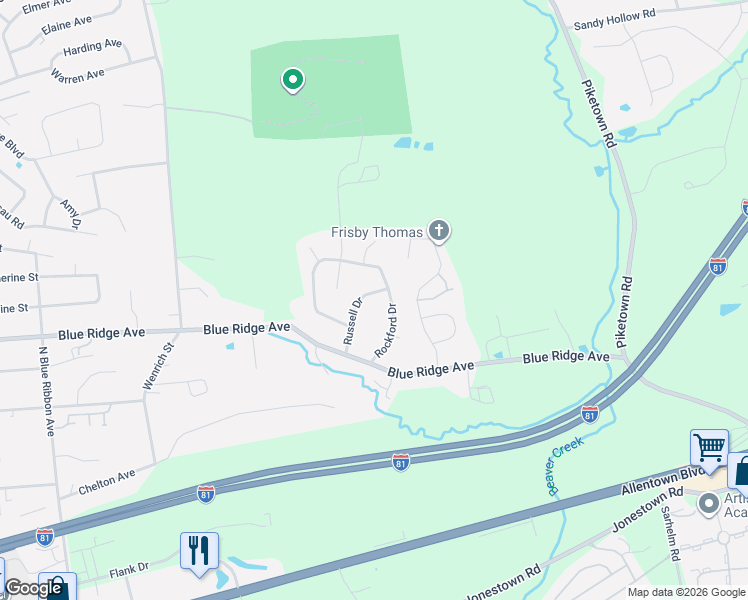 map of restaurants, bars, coffee shops, grocery stores, and more near 712 Rockford Drive in Harrisburg