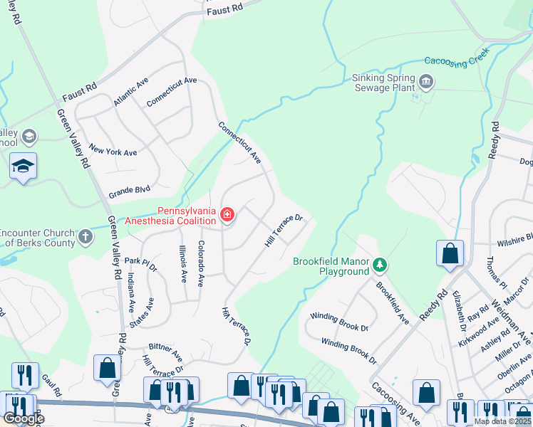 map of restaurants, bars, coffee shops, grocery stores, and more near 41 Connecticut Avenue in Reading