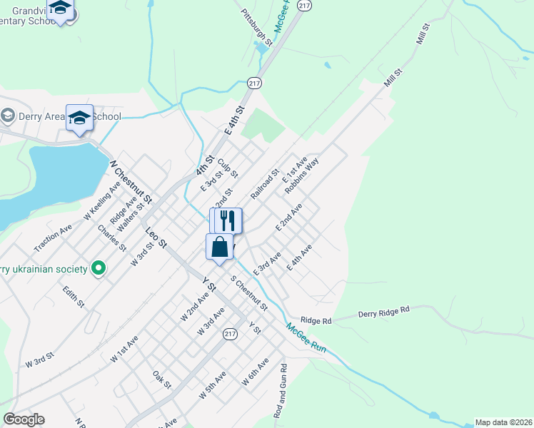 map of restaurants, bars, coffee shops, grocery stores, and more near 407 Short Street in Derry