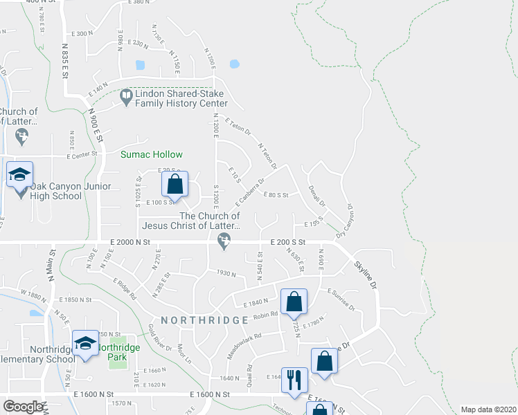 map of restaurants, bars, coffee shops, grocery stores, and more near 110 South 1320 East Street in Lindon